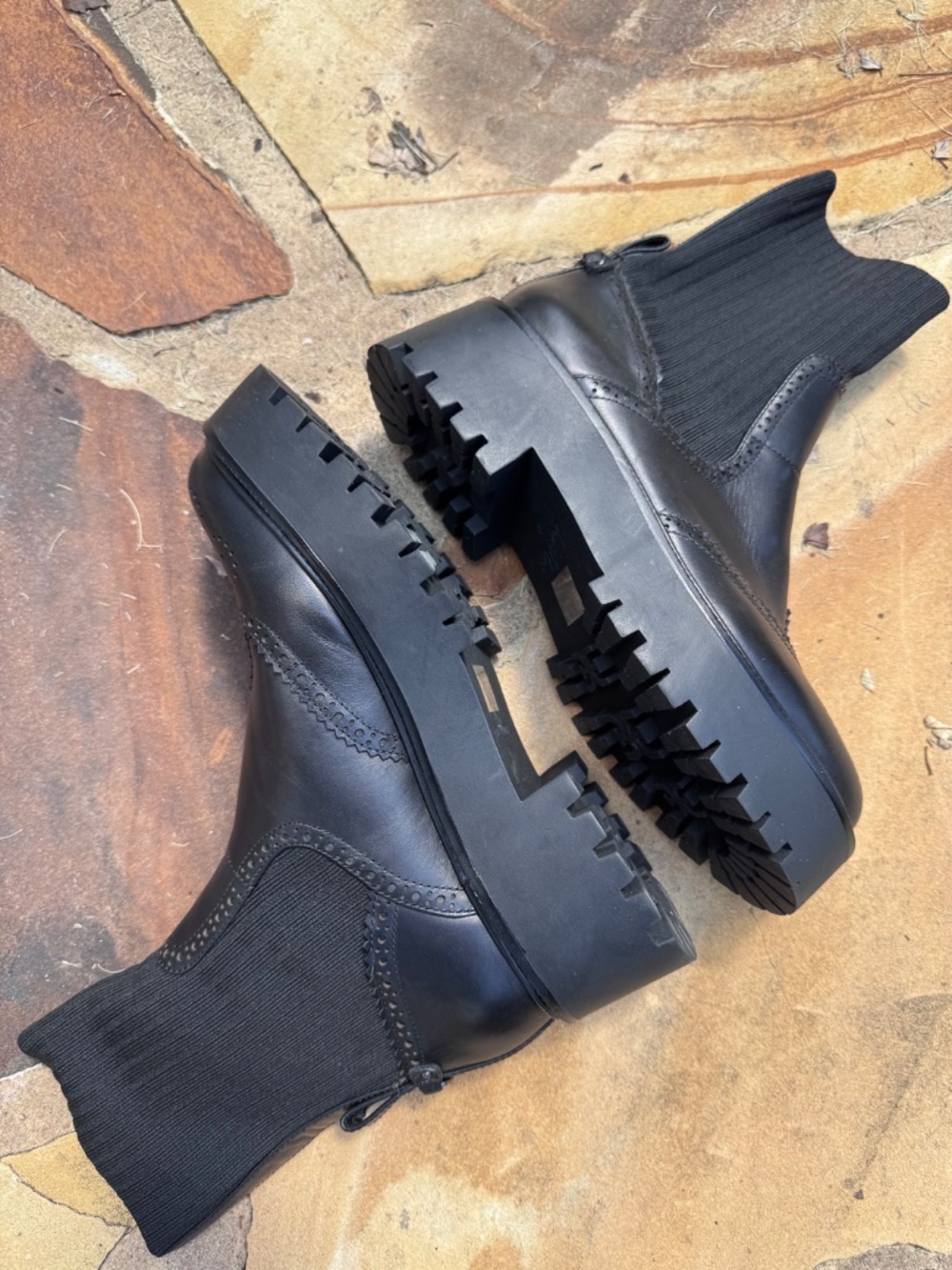 Sam Edelman Elly Black Leather Lug-Sole Sock Boots Size 8.5 - Picture 4 of 12